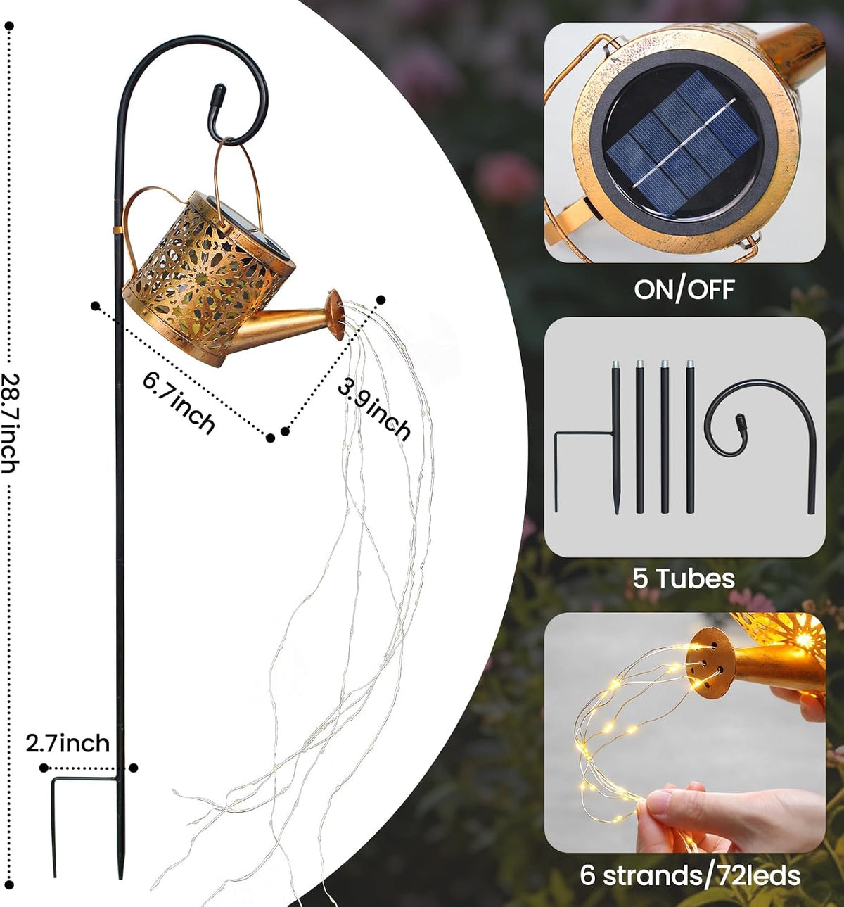 1 Pack Solar Watering Can Lantern, Hanging Light Outdoor Waterproof, Hanging Lantern Decorative, Garden Decoration Gift for Women Mom