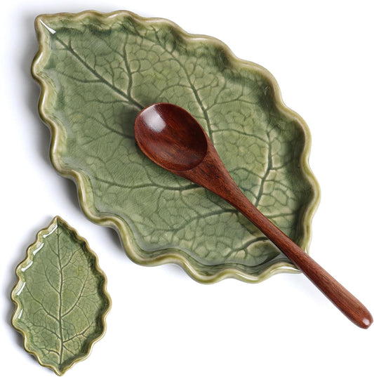 Ceramic Spoon Rest for Stove Top Cute Leaf Spoon Rest for Kitchen Counter