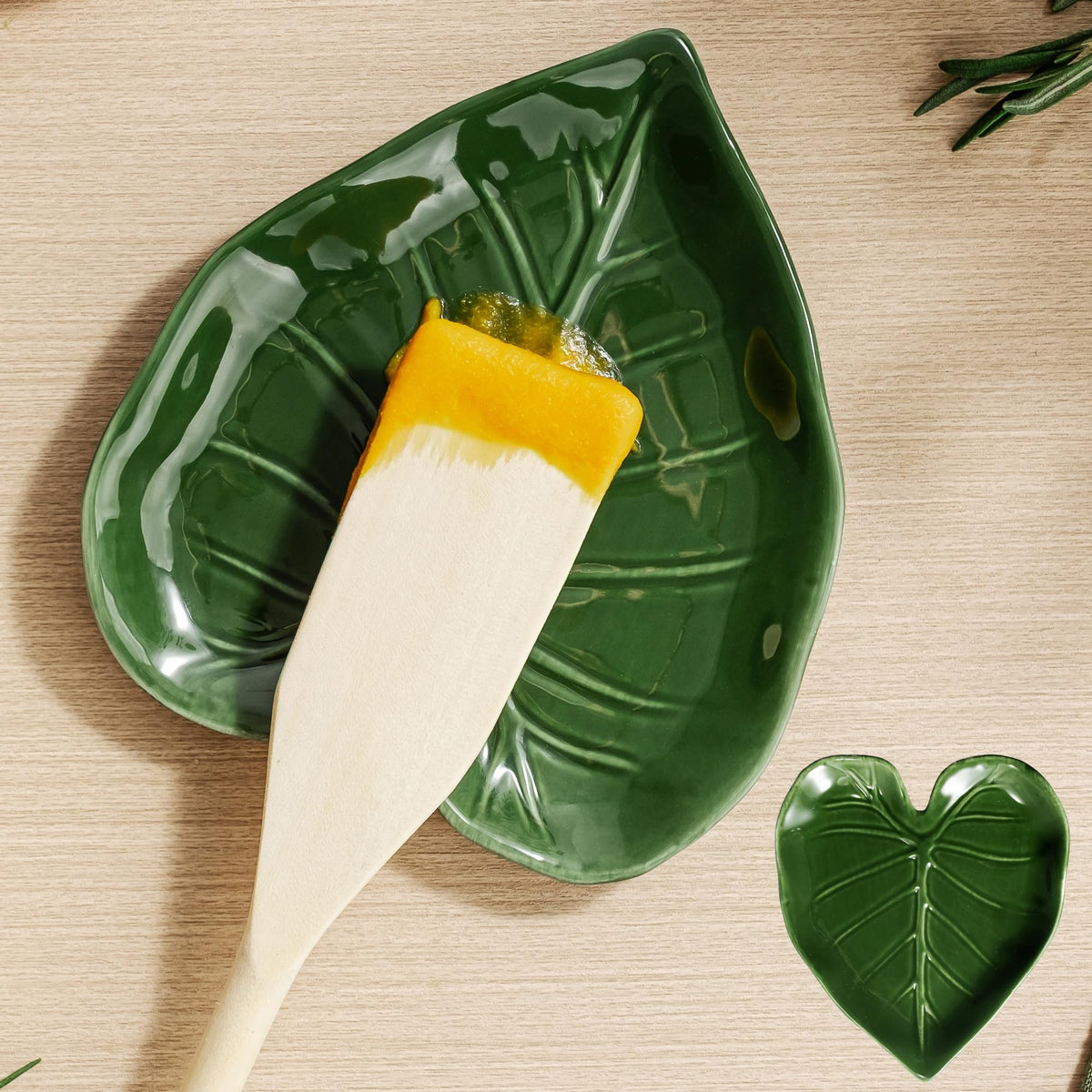 Ceramic Spoon Rest for Stove Top Cute Leaf Spoon Rest for Kitchen Counter