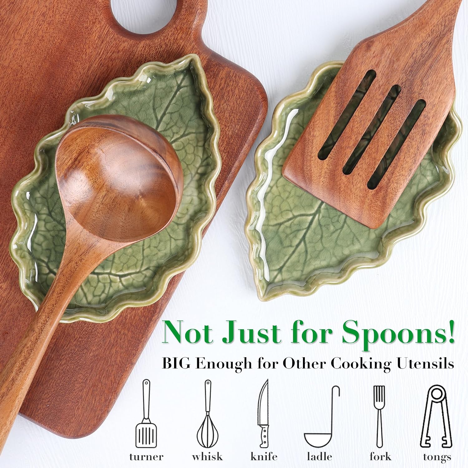 Ceramic Spoon Rest for Stove Top Cute Leaf Spoon Rest for Kitchen Counter