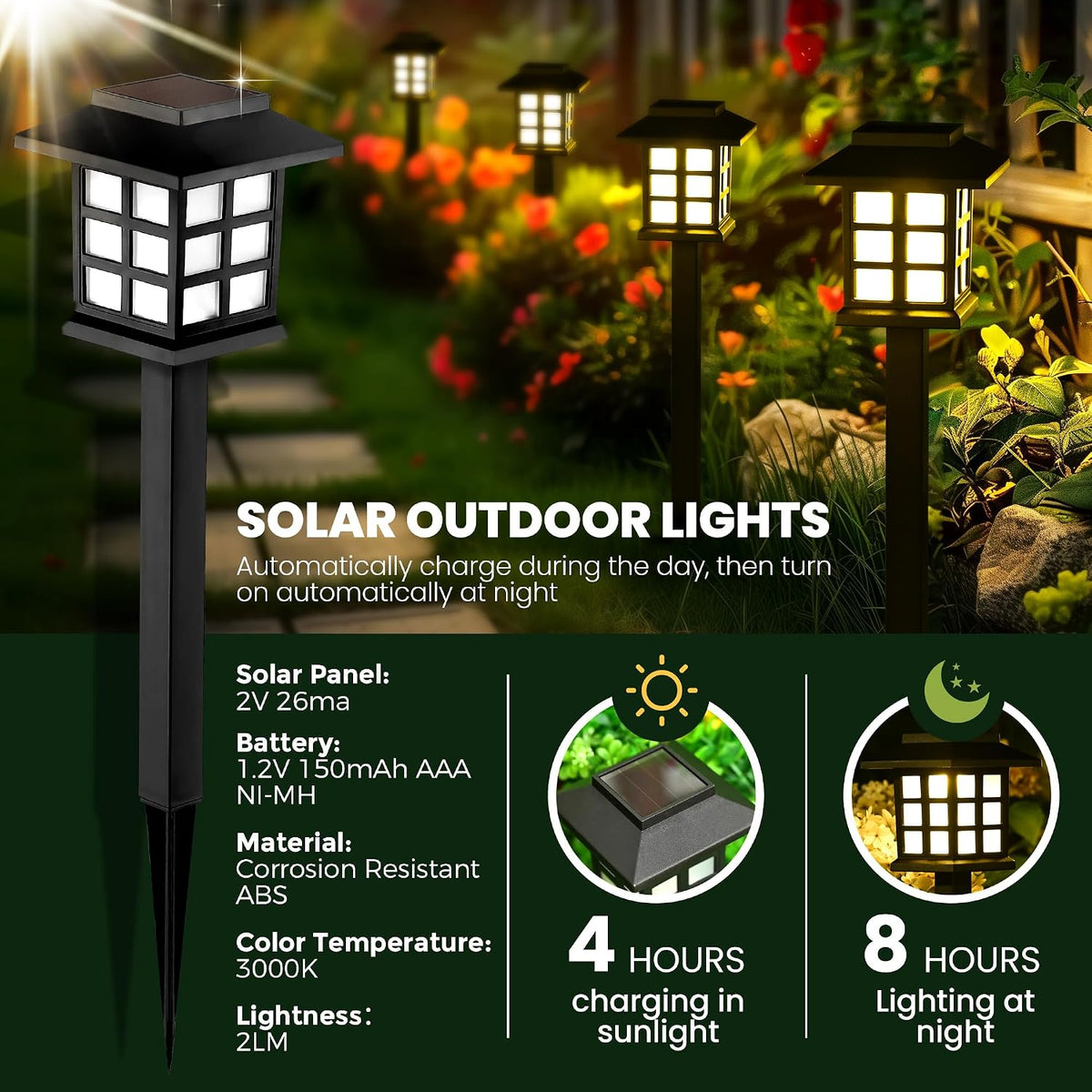 GIGALUMI Solar Lights Outdoor Waterproof 12 Pack, LED Garden Decor