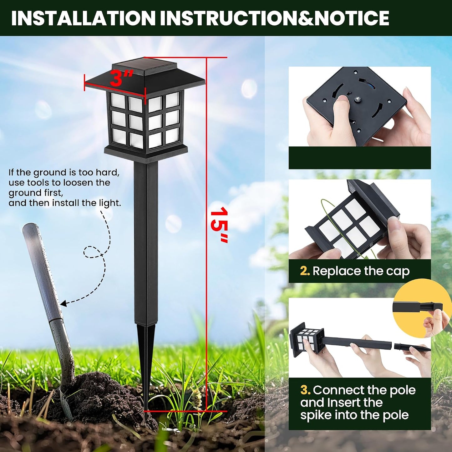GIGALUMI Solar Lights Outdoor Waterproof 12 Pack, LED Garden Decor
